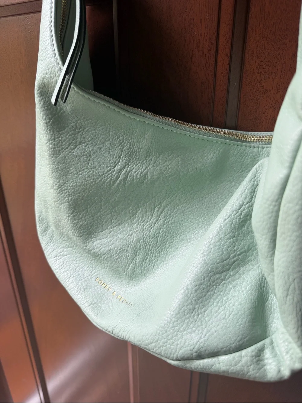 Poppy & Peonies Mint Green Leather Hobo Shoulder Bag